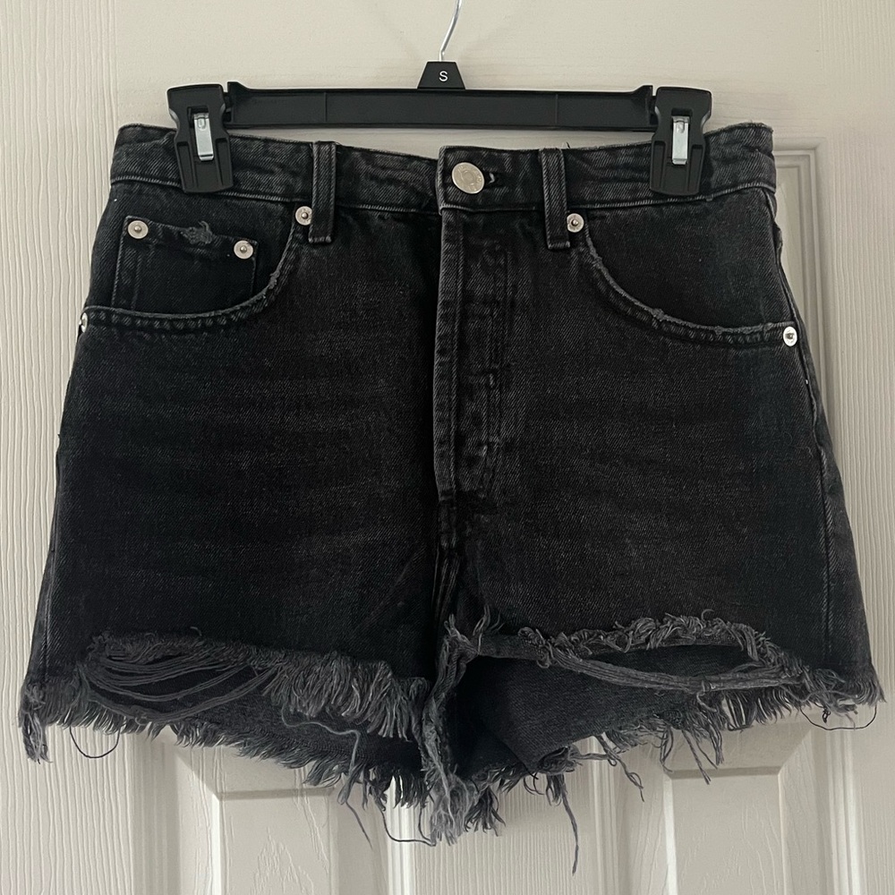 Zara Black Jean Shorts with Distressed Hem